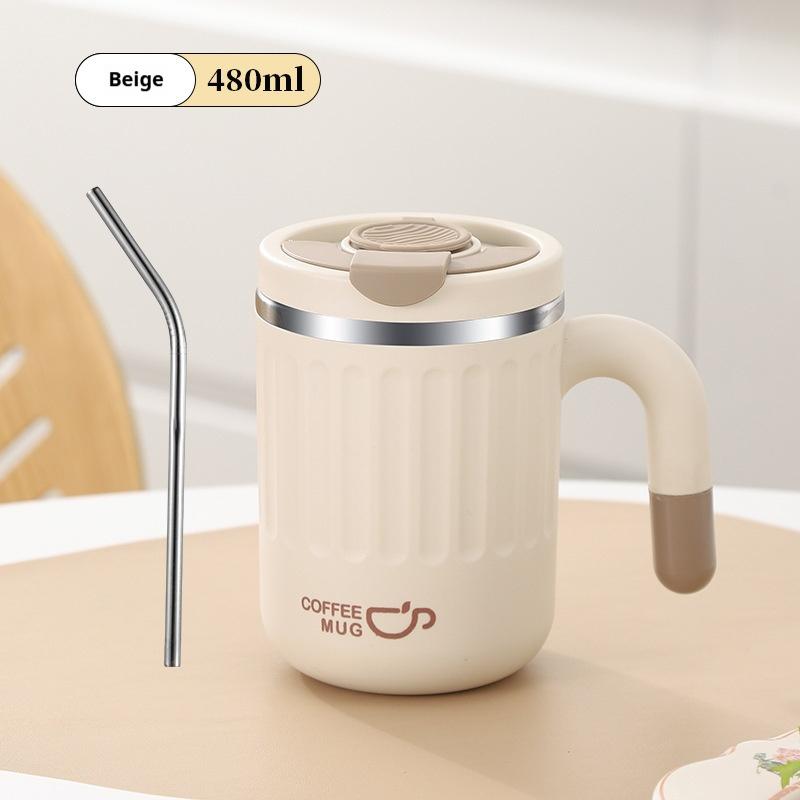 480ML Leakproof Thermo Mug with Handle 304 Stainless Steel Coffee Mug with Straw Double Wall Vacuum Water Cup Travel Milk Cup