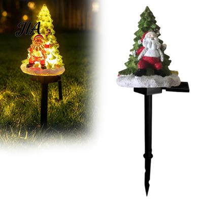 Solar-Weihnachtsdekoration für den Außenbereich, Gartenlicht, Weihnachtsmann-Baum Harz-Gartenspieß-Dekoration mit Rasenweg-Pfählen, Warmes Leuchten, Wasserdichte Lampe für