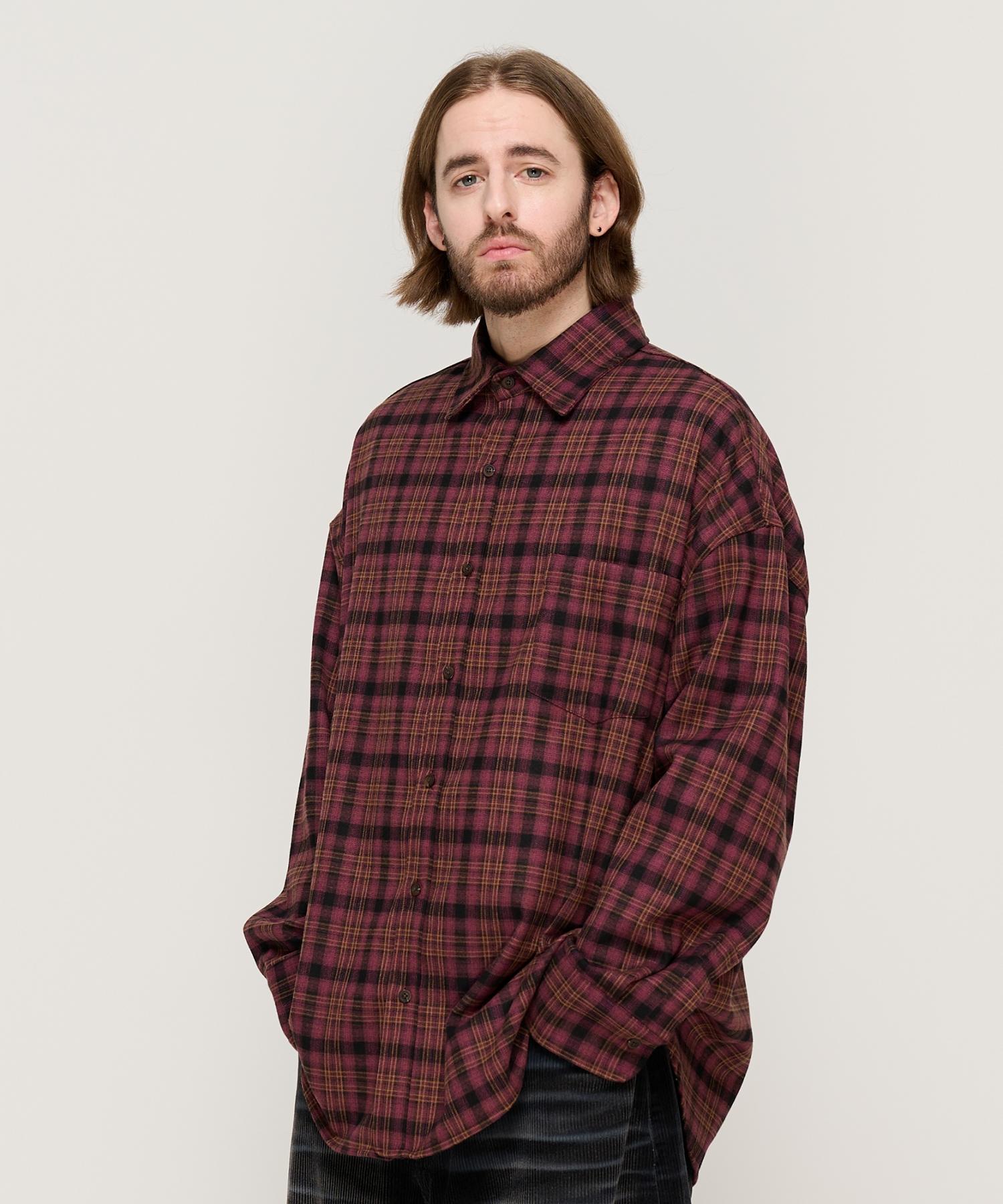 Cargo Bros Peach Cotton Check Oversized Shirt (Wine) Free