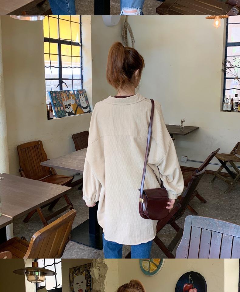Women's Retro Korean-Style Corduroy Shirt - Long Sleeve, Loose Fit, Hong Kong Chic