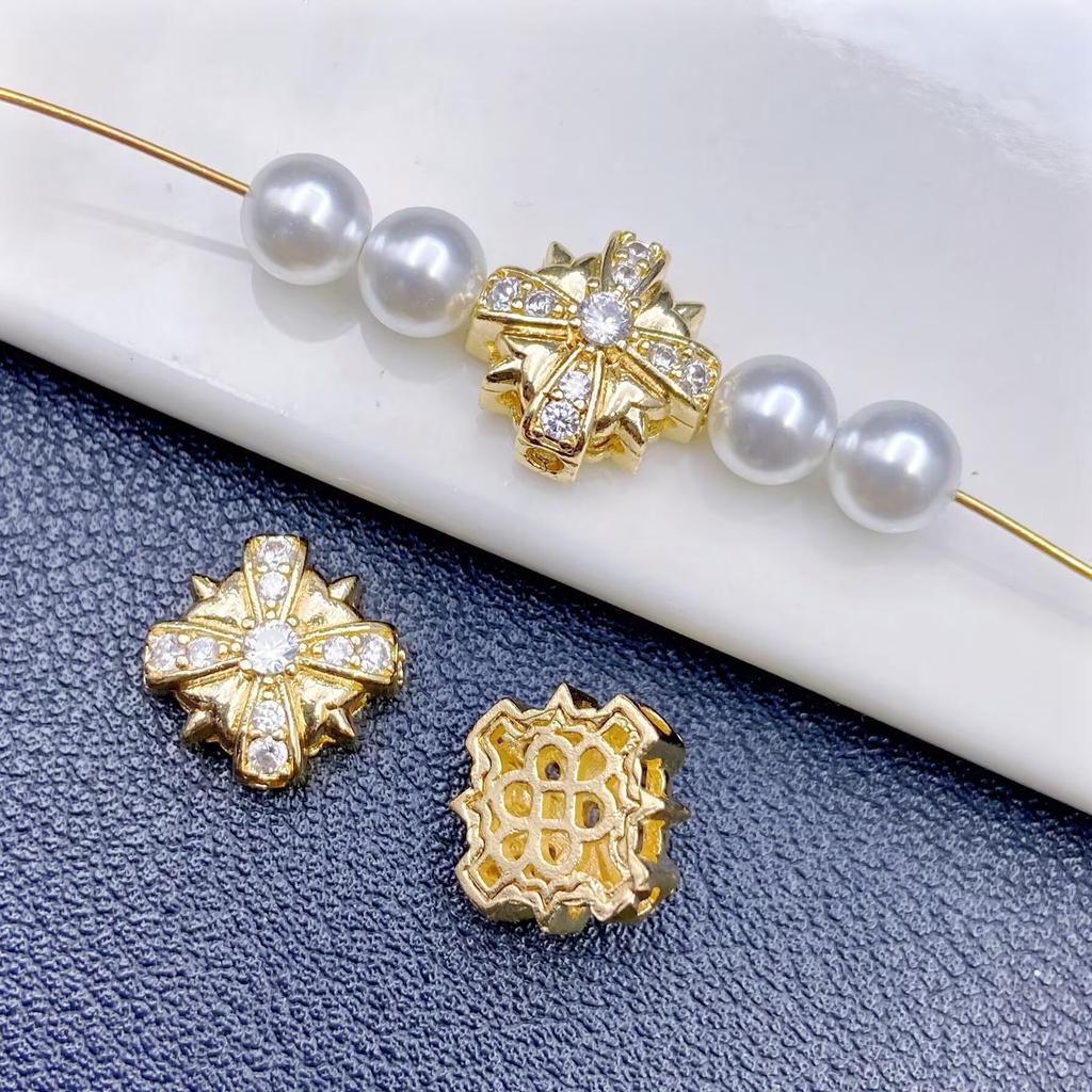 14k High-Color Retention Zircon Cross Spacer Beads for DIY Nail Art Accessories