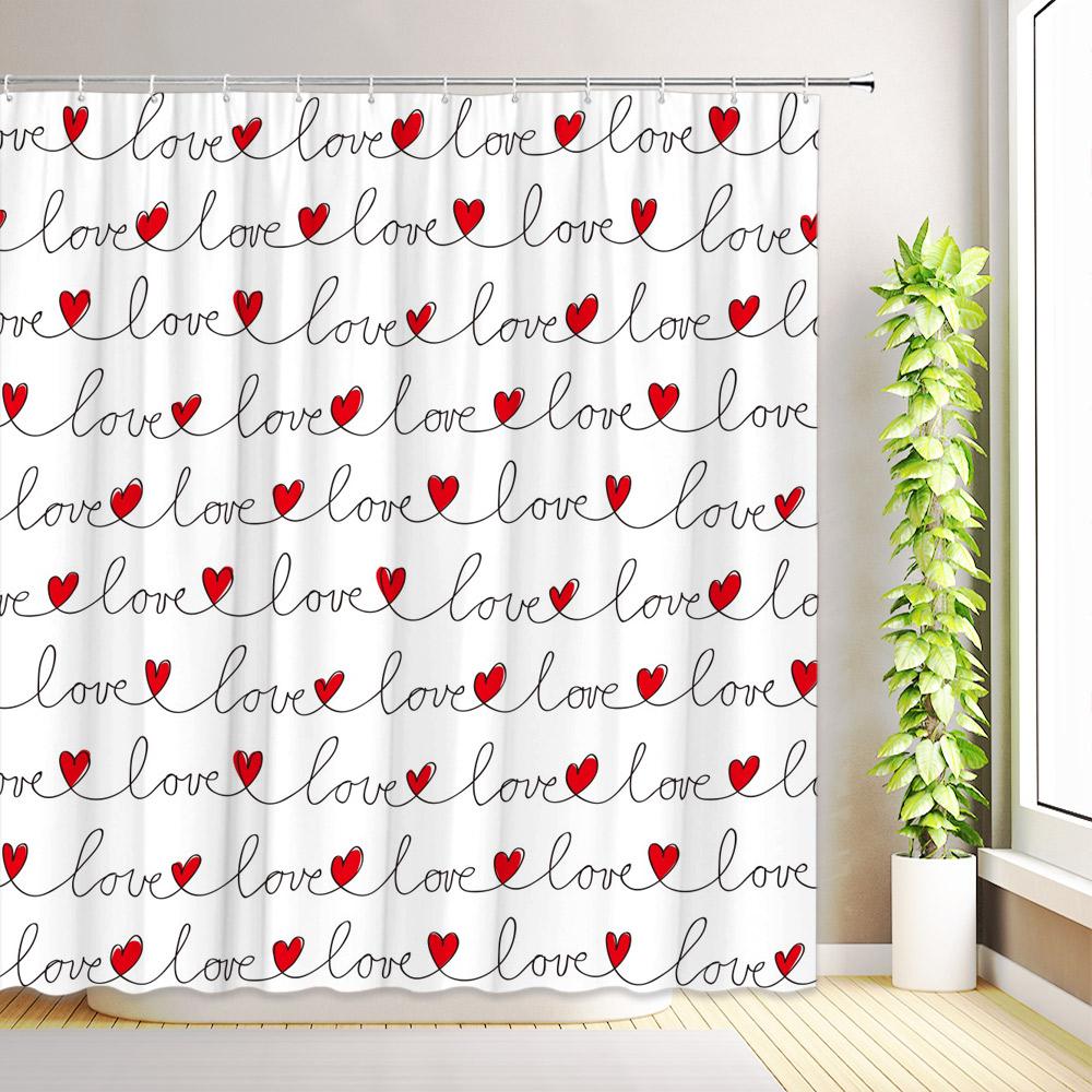 Walentynki Zasłona Prysznicowa Abstrakcyjna Nowoczesna Romantyczna Czerwona Różowa Miłość Serca Wystrój Domu Łazienki Tkanina Zasłony Kąpielowe z Haczykami