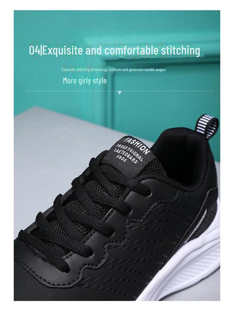 Damskie Czarne Buty do Biegania Casual: Lekka, Miękka Skóra, Wodoodporna i Antypoślizgowa na Jesień