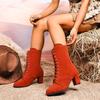 Fashion Hot Selling Autumn Suede Mid-calf Boots Fashion Woman Middle Heels Knee High Riding Boot Female Shoe Women's
