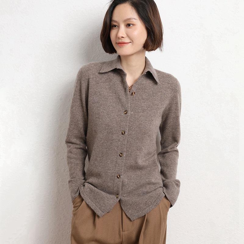 New POLO Collar Shirt for Women, Fashionable Loose Long-sleeved Knitted Cardigan, Temperament Lapel Jacket, Women's Sweater