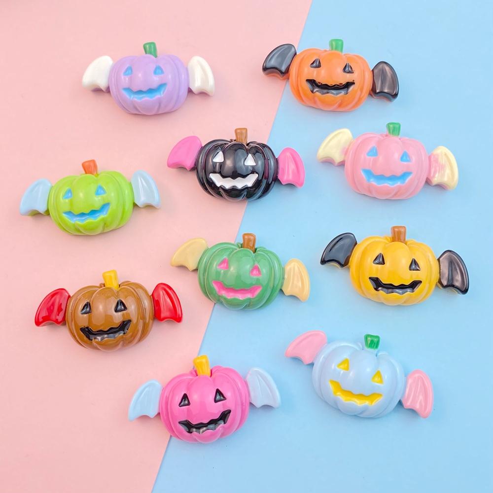 

10Pcs New Cute Resin Halloween Pumpkin Bat Series Flat Back Parts Embellishments For Hair Bows Accessories