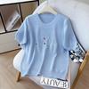 2026 Summer Versatile Embroidered Ice Silk Tencel Knit Women's T-Shirt