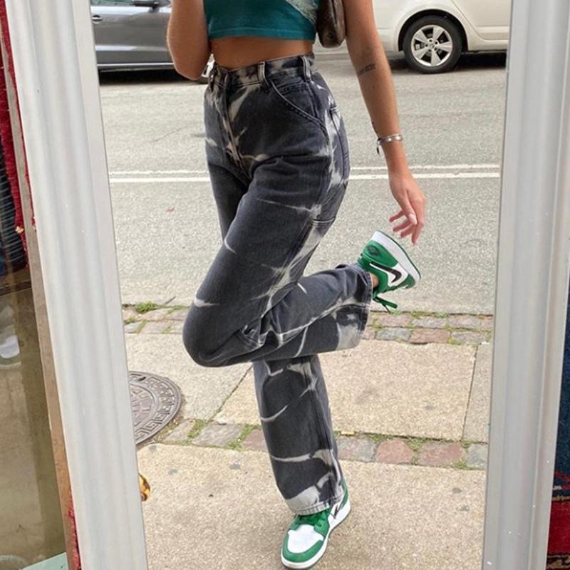 Spring 2022 Womens Fashion High Waist Y2k Aesthetic Print Women's Wide Leg Jeans Baggy Woman Cargo Pants Jean Mom Jeans Trousers