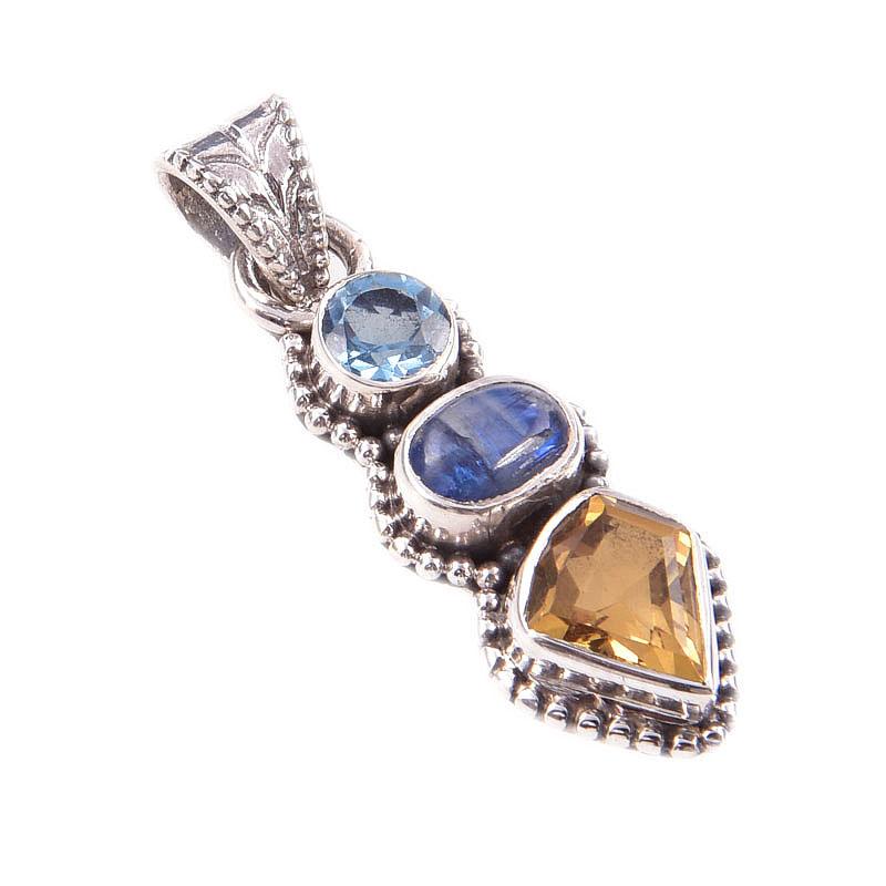 Citrin Natural, Kianit Argint Sterling Solid 925 Bijuterii Pandantiv 1,40" T0c73