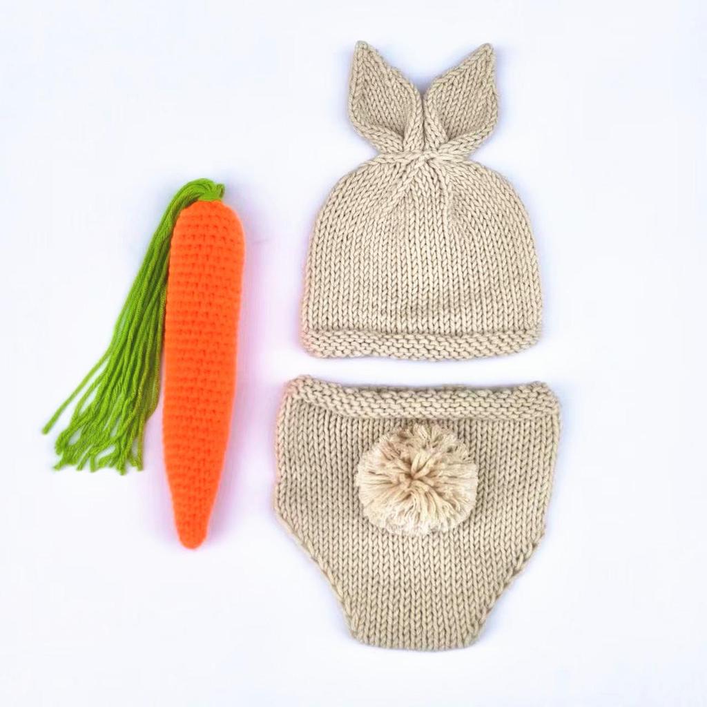 Hand-Knitted Newborn Rabbit Sweater Set - Baby Photo Outfit