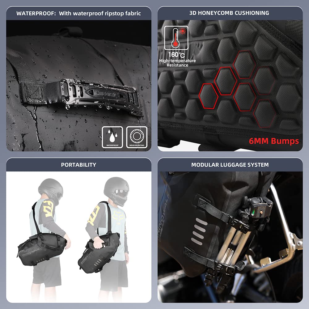 Rhinowalk Motorcycle Saddle Bags Waterproof Shockproof Motor Side Bags Shoulder Bags Motorbike Pannie 18L (9L*2) for Most Adventure and Sport Bikes Mo