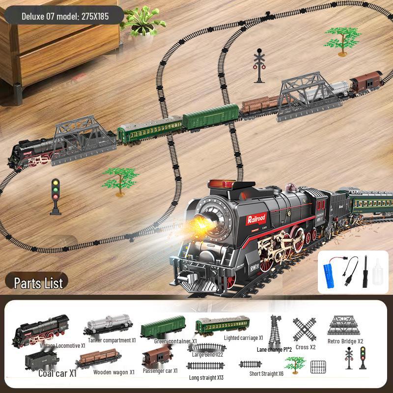 Boy's Green Retro Steam Train EMU Model - Cross-Border Remote Control Educational Toy