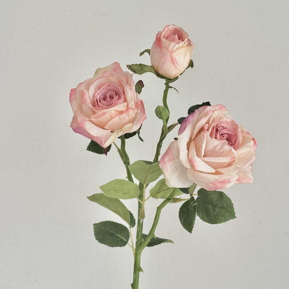 Burnt Edge Artificial Rose Flowers 3 Head Silk Simulation Rose Vintage Faux Flower  Home Decor