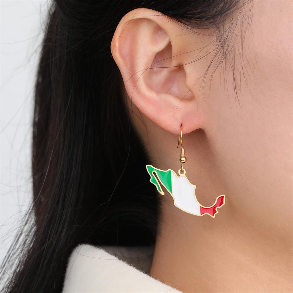 Drip Oil Mexico Map Earrings For Women Stainless Steel Gold Silver Color Charm Fashion Mexican Flag Earring Jewelry Gift
