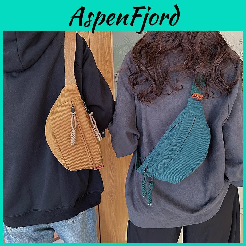 Casual Korean Style Cotton Corduroy Crossbody Bag With Zipper Closure For Daily Use