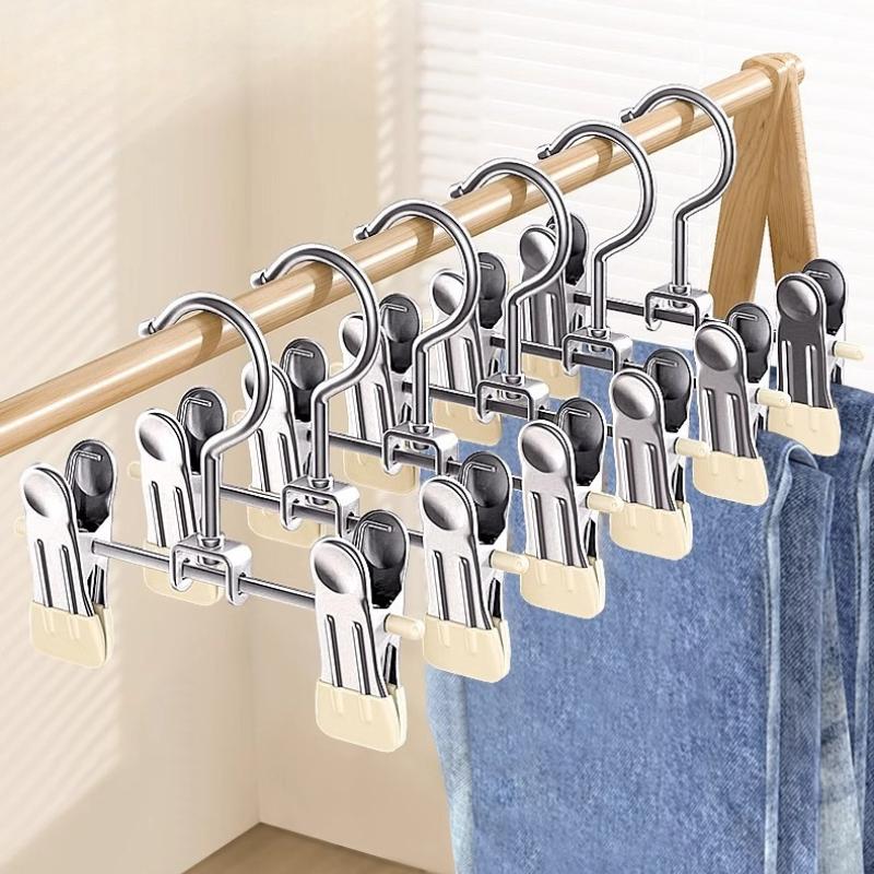 Portable Stainless Steel Multifunctional Clothespins with Hook Traceless Clip Children's Pants Hanger for Storing Jeans Skirts