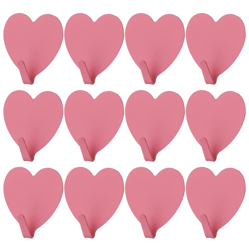 12 Pcs Iron Wall Adhesive Hangers Heavy Duty Heart Shaped Clothes Hangers for Coats Mounted