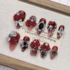 Red Gothic Almond Short Handmade Diamond Nail Set
