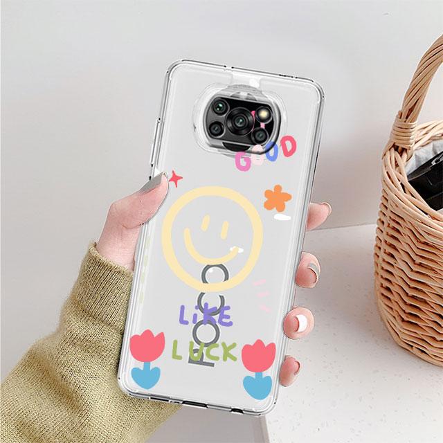 Transparente Hülle für Xiaomi Mi Poco X3 NFC M3 Pro F3 F1 11 Lite 12 Redmi Note 10 9S 8 7 9 Weiche Handyhülle Liebeslinie Blume