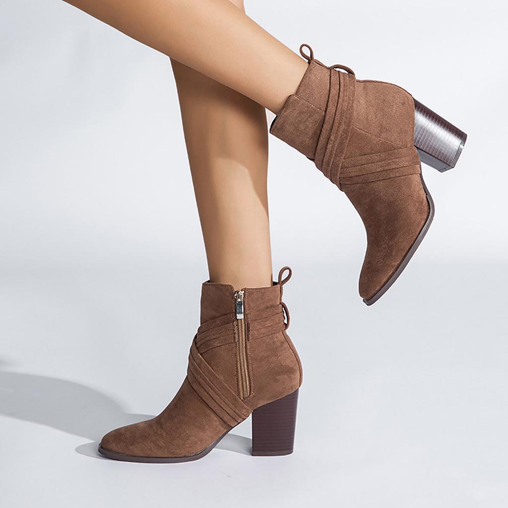 New Women'S Wide Width Ankle Boots Short Boots Block Low Heel Side Zipper Booties Botas Invierno Mujer Botines Para Mujeres