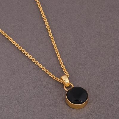 Schwarze Onyx-Edelstein-Anhänger-Halskette, handgefertigter Schmuck, Silber 925-Halskette, Gelbgold-Schmuck, Verlobungsgeschenk, Geschenk für Sie
