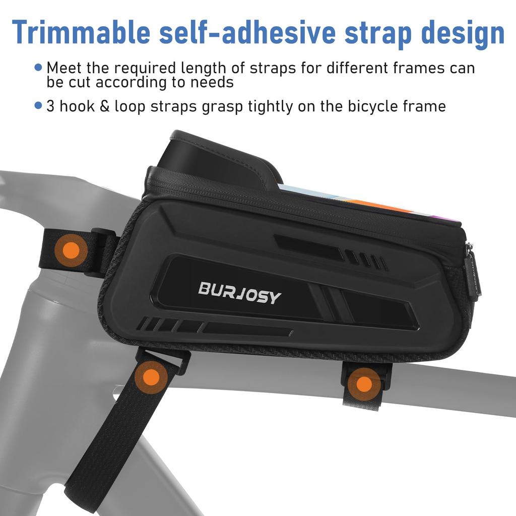 BURJOSY Waterproof Bicycle Bag with TPU Touch Screen Sun Bicycle Smartphone Bicycle Accessory Compatible with Cell Phones Under 7 Inches & Visor,