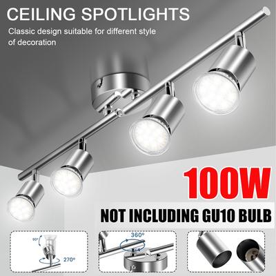 100W 4 Heads Ceiling Lamp Lighting Angle Adjustable Spotlights GU10 Spot Lights Bulb for Store Shop Showroom Lighting