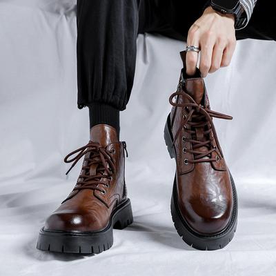 New Fashion Lace Up Casual Mens Boots Mens Thick Sole Ankle Boots Trendy Comfortable Mens Classic Black/Brown Motorcycle Boots