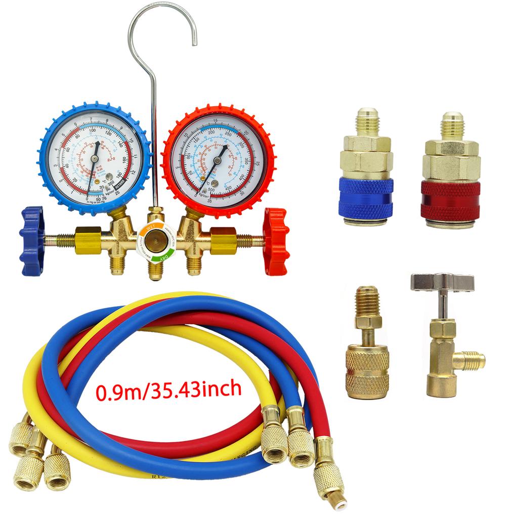 3-Way AC Manifold Gauge Set with Hoses for R12, R22, R404A, R134a | Automotive HVAC Refrigerant Diagnostic Tool