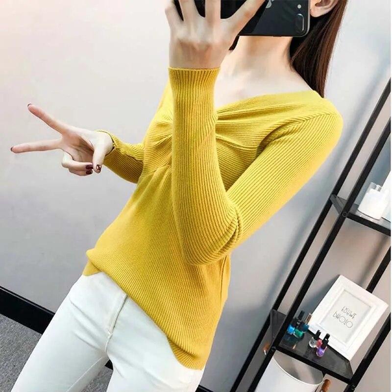 Pullover mit V-Ausschnitt für Damen, schmale Passform, kurzes Oberteil, Pull-Pullover, Strickpullover, solide Langarm-Damen, Frühling und Herbst