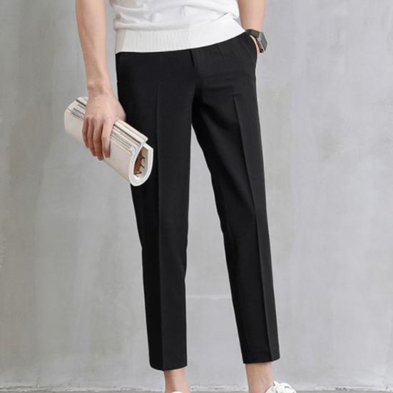 Men Suit Pants Solid Color Classic Slim Fit Straight Pattern Mid Waist Business Trousers Office Clothes