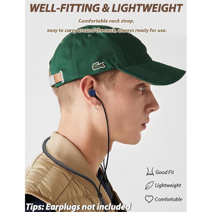 HALLEAST Earplugs Cord, Anti-Lost Earplug Lanyard Neckband, Safety Connector Strap, Black