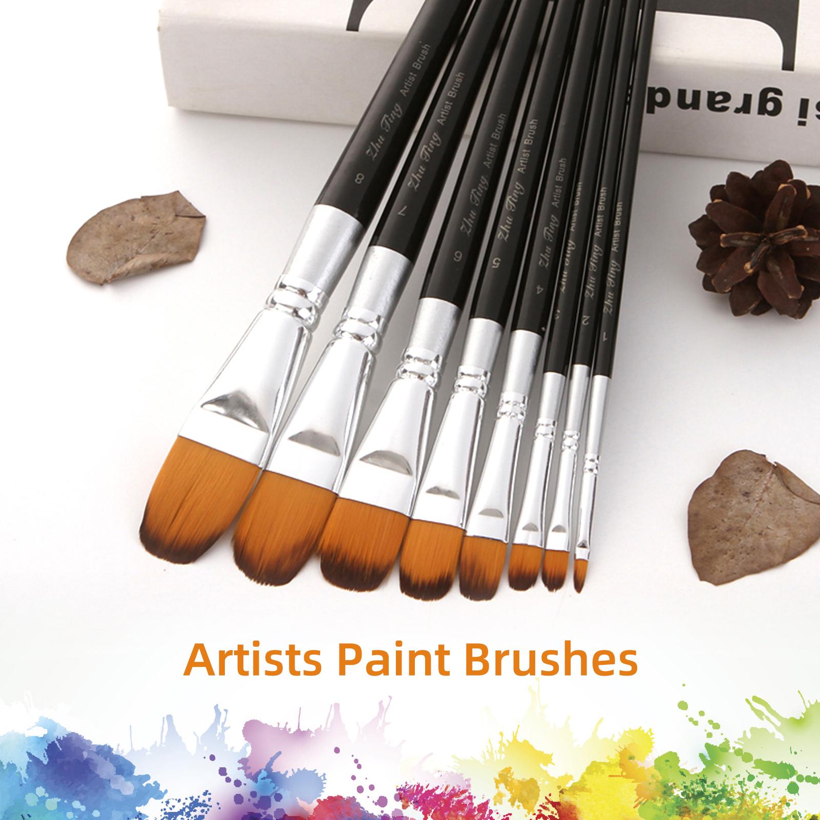 

8 Piece Professional Paint Brush Set Nylon Hair Brushes for Oil Watercolor Acrylic