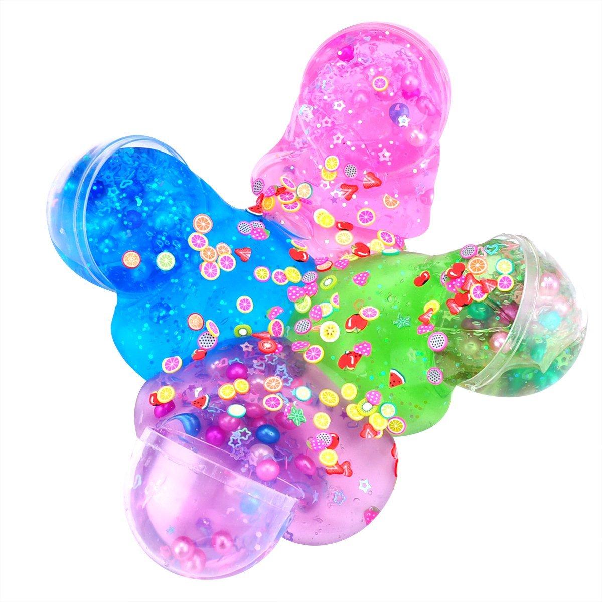 Kvvdi - 4 упаковки разноцветных жемчужно-кристаллических слизей с фруктами — фото 2