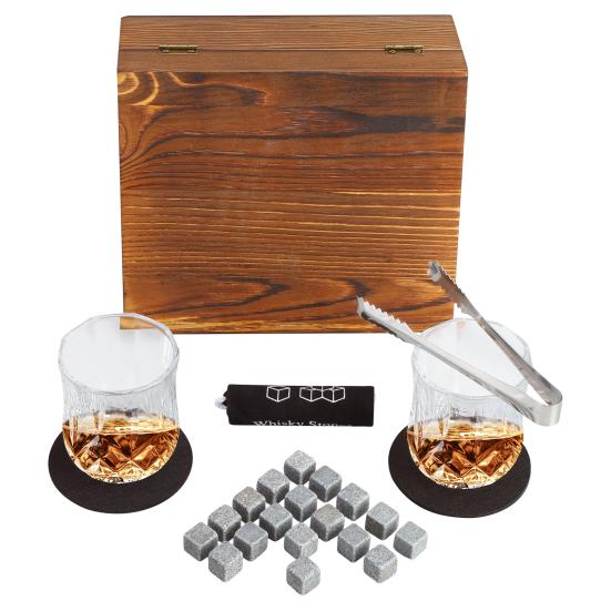 Набор стаканов для виски и камней для охлаждения, 2 стакана, 18 камней для охлаждения, 2 чашки