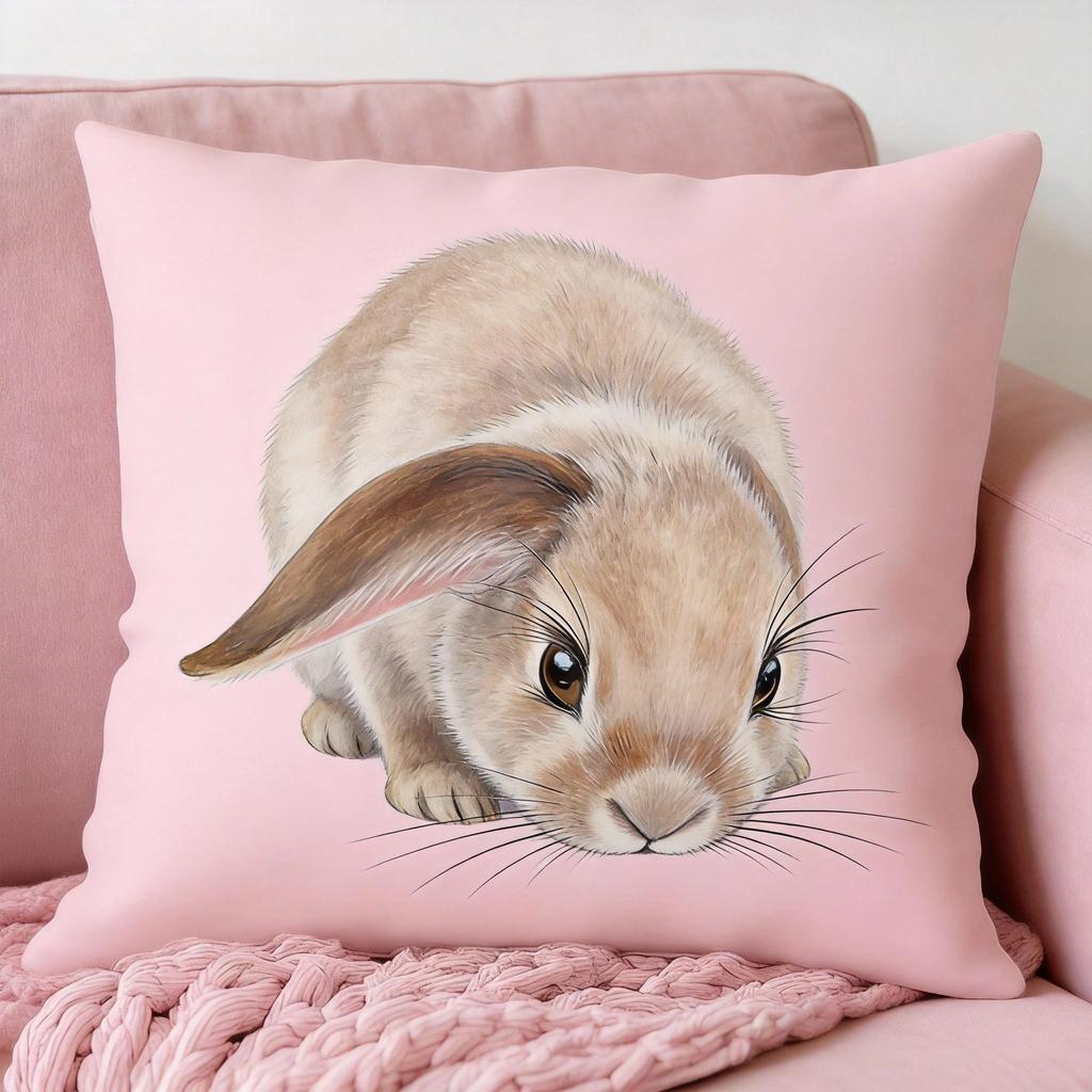 Realistic Rabbit Face Pillow Cover Soft Decorative Cushion Case with Zipper Machine Washable for Living Room Bedroom Sofa