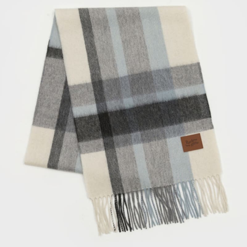 RECLOW MUNM CHECK CASHMERE 100% MUFFLER GRAY