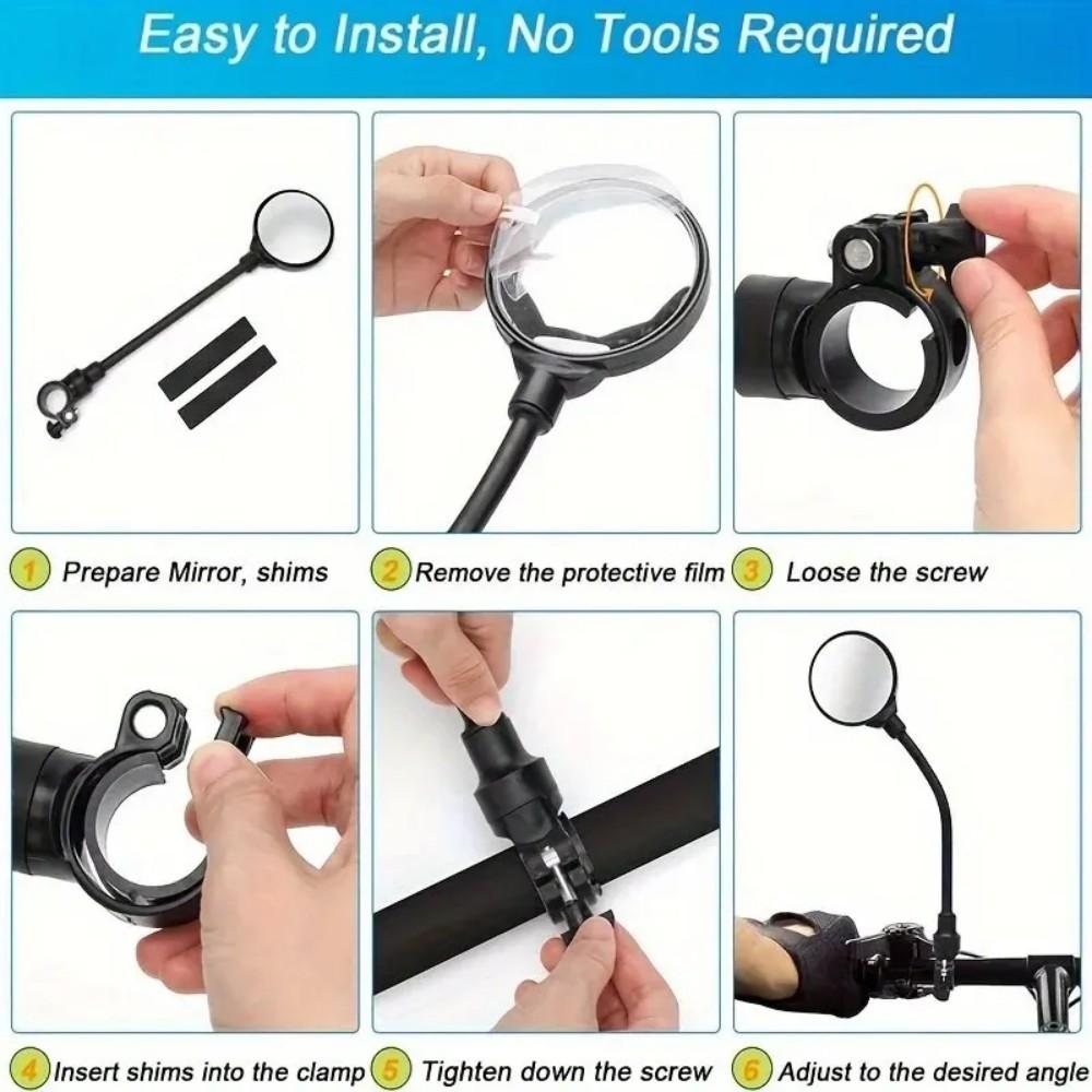 Bicycle Mirror Bike Handlebar Rearview Mirror Rotatable and Adjustable Wide Angle Rear View Shockproof Convex Mirror Universal
