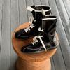 Inner Heightening Boxing Boots Women's 2025 Autumn and Winter Retro Medium Tube German Training Fashion Short Boots Side Zipper Lace-up Martin Boots