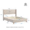 Upholstered bed 140*190cm with slatted base and headboard, button upholstery, rivet trim, wooden legs, linen, beige