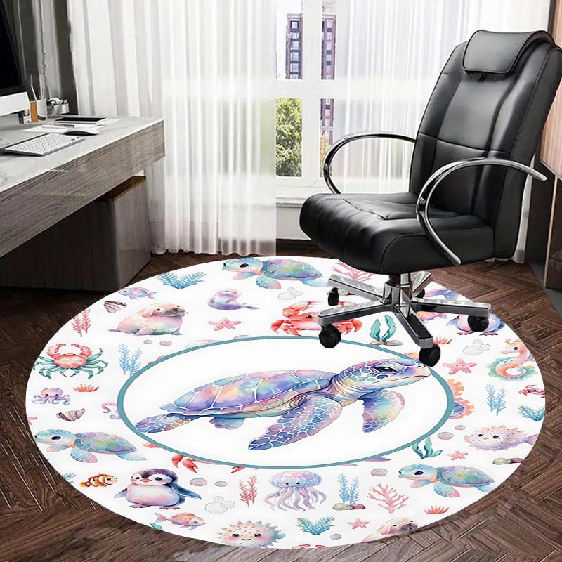 1PC Sea animals Ocean life Non-Slip Floor Round carpet, Office, family, bedroom, Large Area Rug Indoor Rugs,  Durable Polyester-L0397