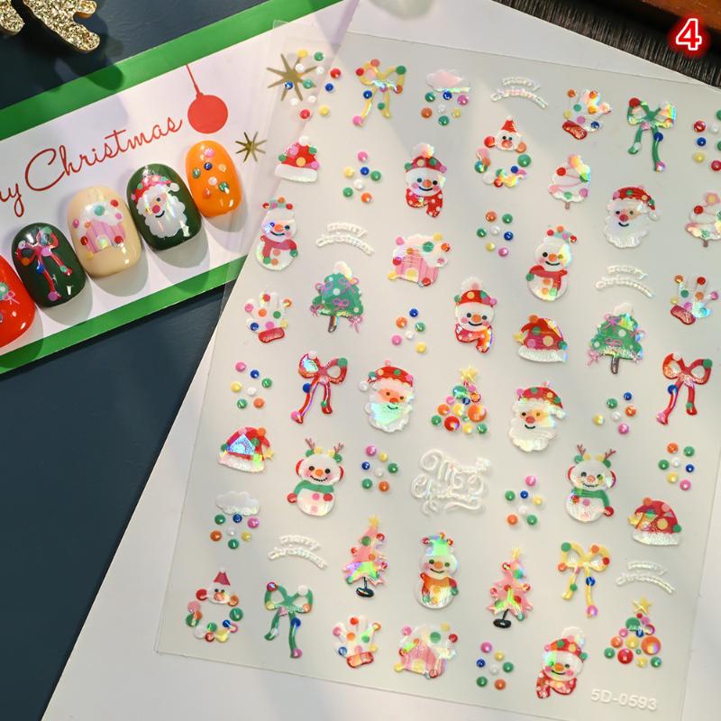 

5D Лазерный Рельеф Рождественские Наклейки для Ногтей Снежинки Дед Мороз Лось Рождественская Елка Наклейки для Ногтей Тисненый Зимний Рождественский Набор для Маникюра
