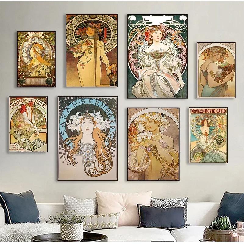 Vintage Alphonse Mucha Classic Artwork Nouveau Art Poster and Prints Canvas Painting Wall Art Pictures for Home Room Decor