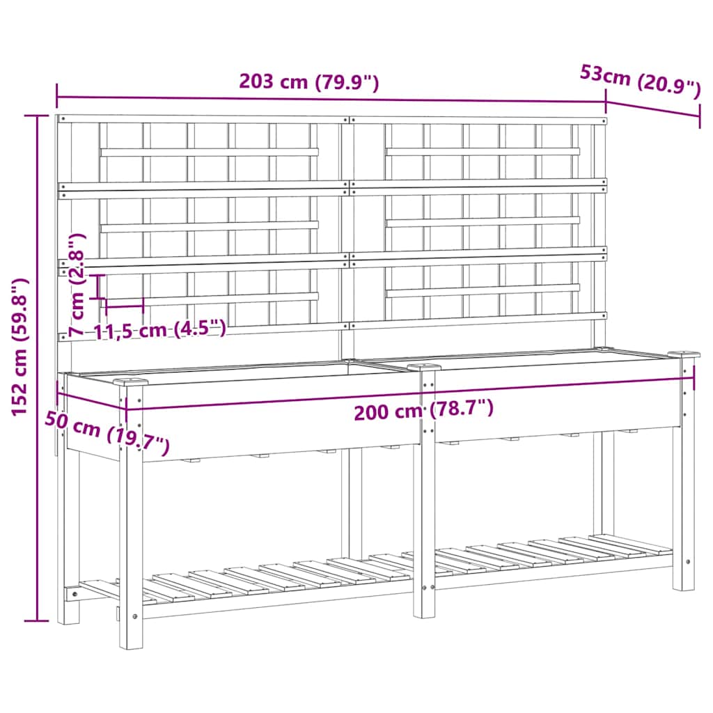 Garden Planter with Shelf Beige 203.5 X 54 X 152.5 Cm
