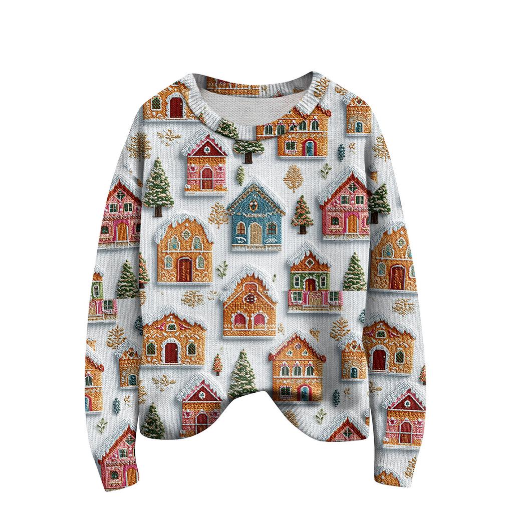 Svetry s dlouhým rukávem pro ženy s kulatým výstřihem, ležérní, roztomilý pletený svetr s potiskem, nadměrný