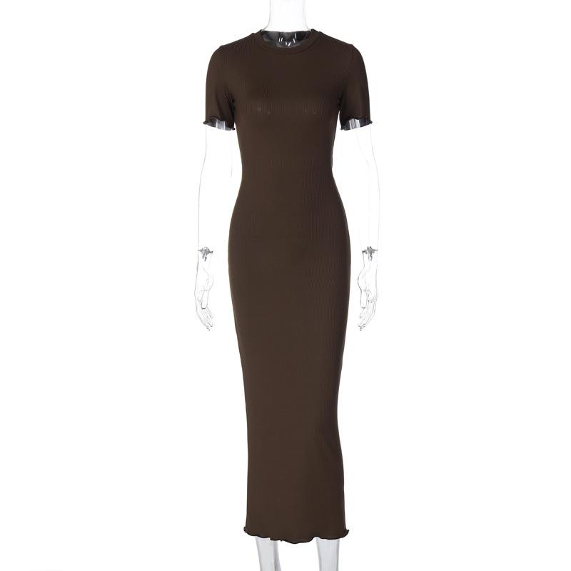 Summer Fashion Round Neck Slim Fit Back Lace Up Long Sleeved Evening Dresses