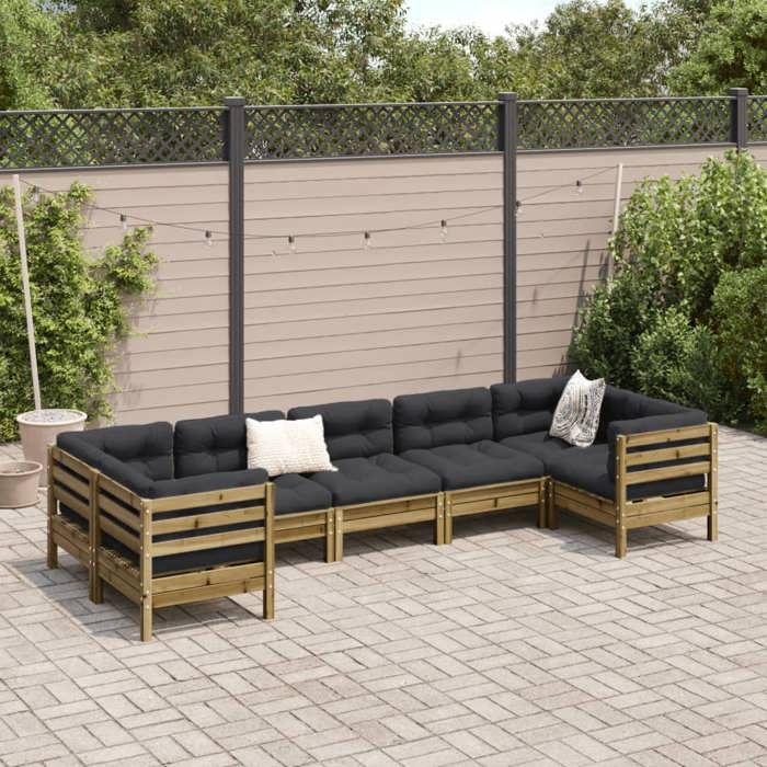 VidaXL Salon de jardin 7 pcs avec coussins bois de pin imprégné, ensemble de canapés d'extérieur, ensemble de canapés 3299624