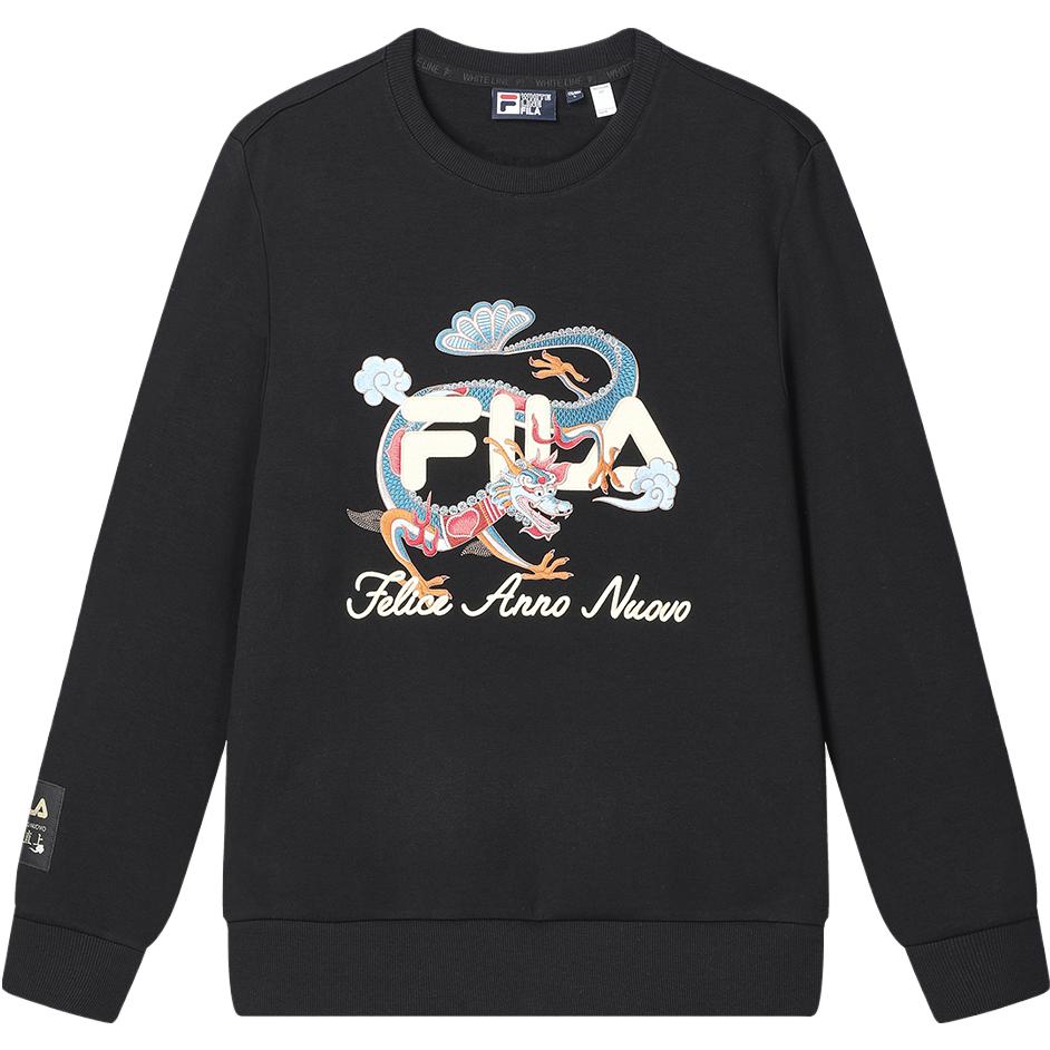 

FILA Da Da Long Series Couple Pullover Sweatshirt 2024 Spring Loose Fit Unisex sweatshirt Black F11M419215F-BK M