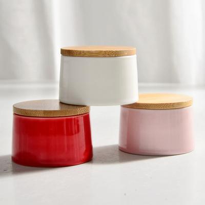 Ceramic Tea Canister with Bamboo Tea Herb Lid Airtight Storage Jar 20g