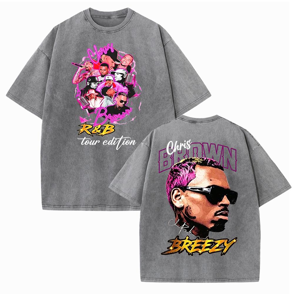 

Chris Brown X Usher Tour Washed Tshirt Man Women Vintage Summer ONeck Short Sleeve T Shirt S